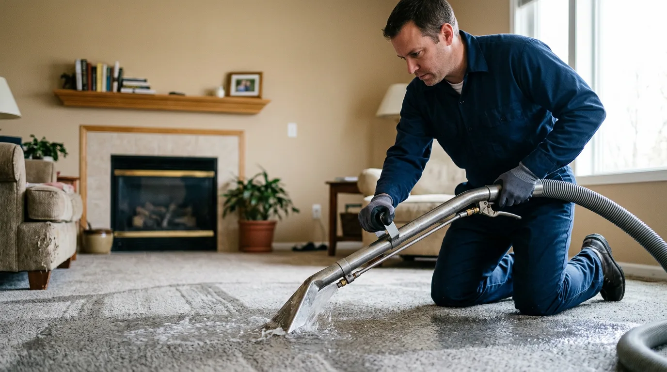 Water damage restoration technician working near Topeka, KS